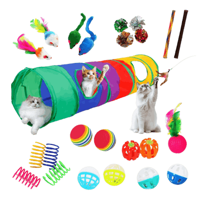 Interactive Cat Enrichment Bundle with 25 Toys & Collapsible Tunnel