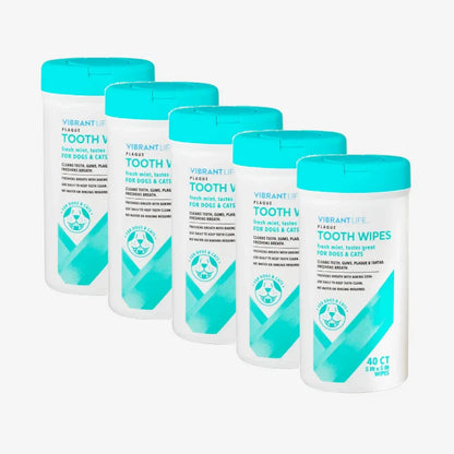 Vibrant Life Plaque Tooth Wipes for Cats & Dogs – 5-Pack (200 Total Wipes)