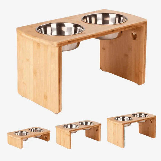 Elevated Bamboo Dog Feeder with Stainless Steel Bowls (13", Large Dogs)
