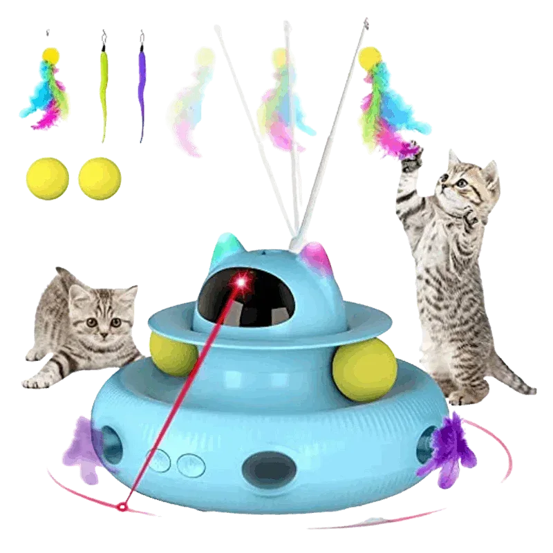 4-in-1 Rechargeable Interactive Cat Toy with Feather, Laser & Rolling Ball