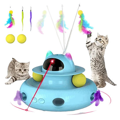 4-in-1 Rechargeable Interactive Cat Toy with Feather, Laser & Rolling Ball