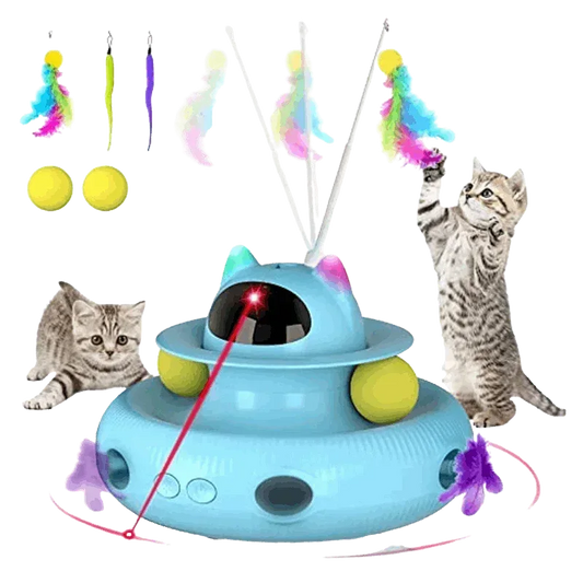 4-in-1 Rechargeable Interactive Cat Toy with Feather, Laser & Rolling Ball