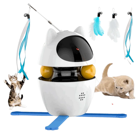 3-in-1 Rechargeable Interactive Cat Toy with Laser, Feather & Rolling Ball