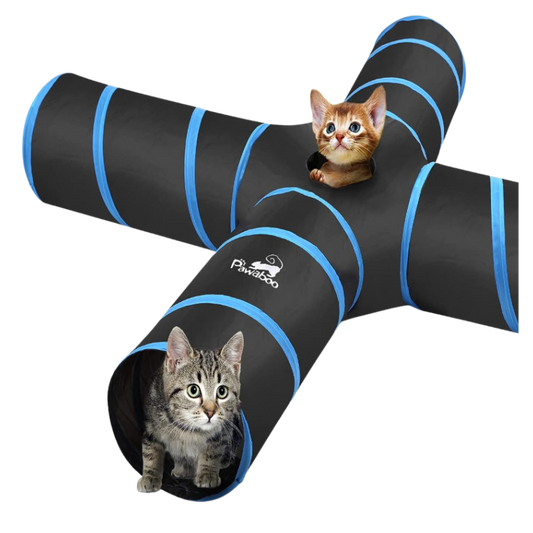 Pawaboo Premium Cat Play Tunnel – 4-Way Extensible with Pompons & Bells