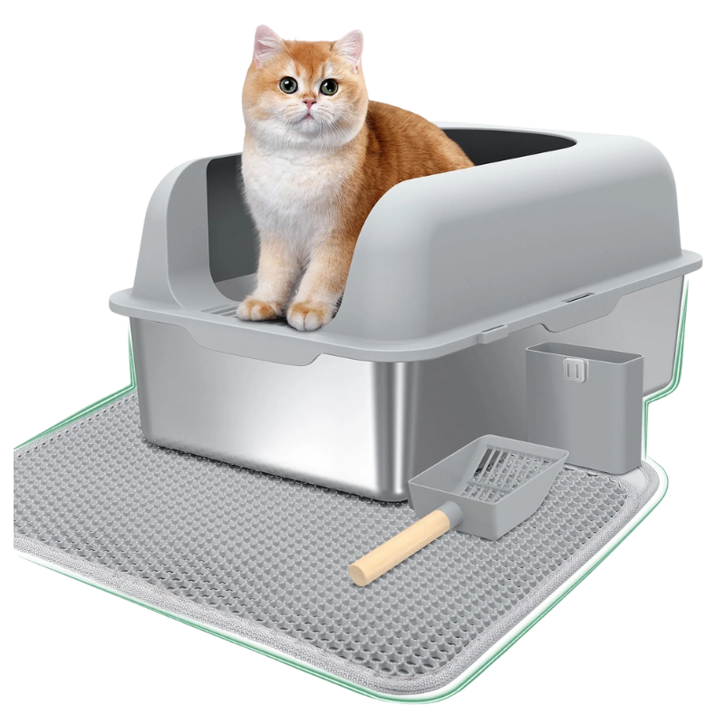 Anyask High-Sided Stainless Steel Cat Litter Box with Lid