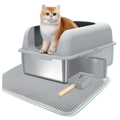 Anyask High-Sided Stainless Steel Cat Litter Box with Lid
