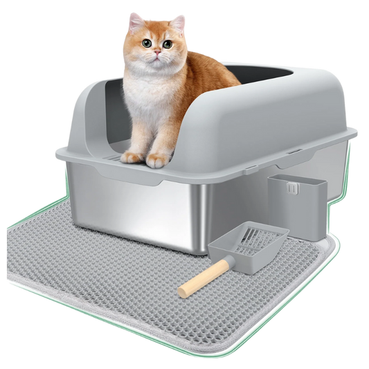 Anyask High-Sided Stainless Steel Cat Litter Box with Lid