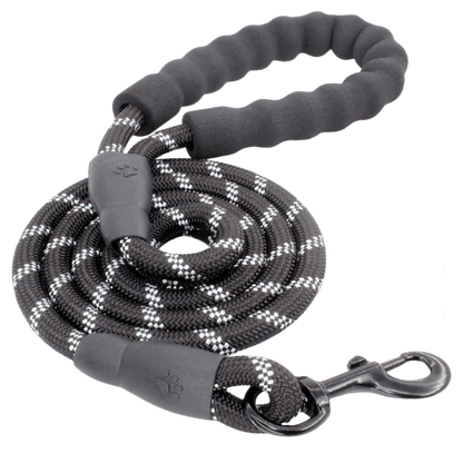 Reflective Dog Leash 5-ft 1/2" Thich Heavy-Duty Rope with Padded Handle (Black)