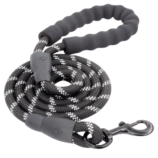 Reflective Dog Leash 5-ft 1/2" Thich Heavy-Duty Rope with Padded Handle (Black)