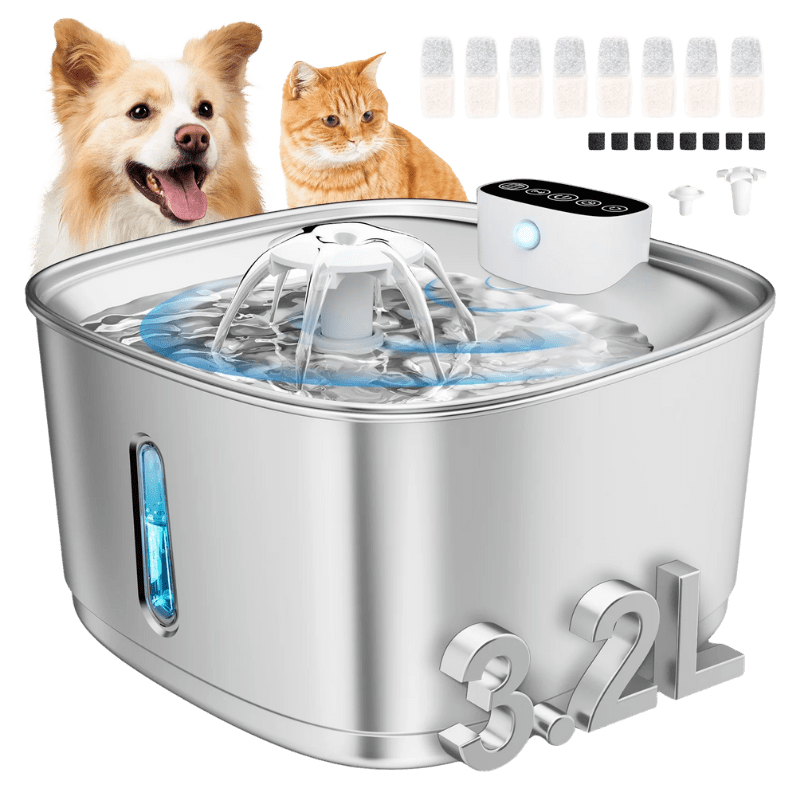 Wireless Stainless Steel Pet Water Fountain – Rechargeable with Filtration System