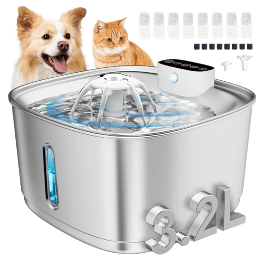 Wireless Stainless Steel Pet Water Fountain – Rechargeable with Filtration System
