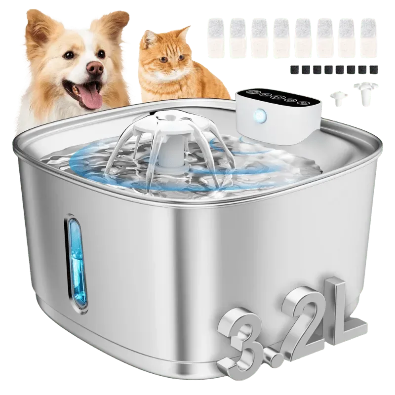 Wireless Stainless Steel Pet Water Fountain with Rechargeable Battery & Filtration