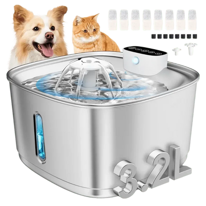 Wireless Stainless Steel Pet Water Fountain with Rechargeable Battery & Filtration