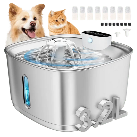 Wireless Stainless Steel Pet Water Fountain with Rechargeable Battery & Filtration