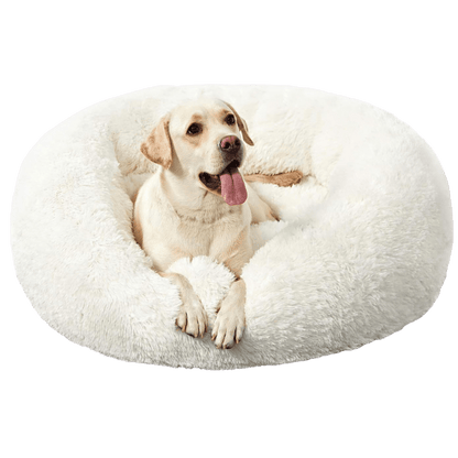 Anti-Anxiety Fluffy Faux Fur Donut Pet Bed (27", White)