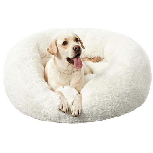 Anti-Anxiety Fluffy Faux Fur Donut Pet Bed (27", White)