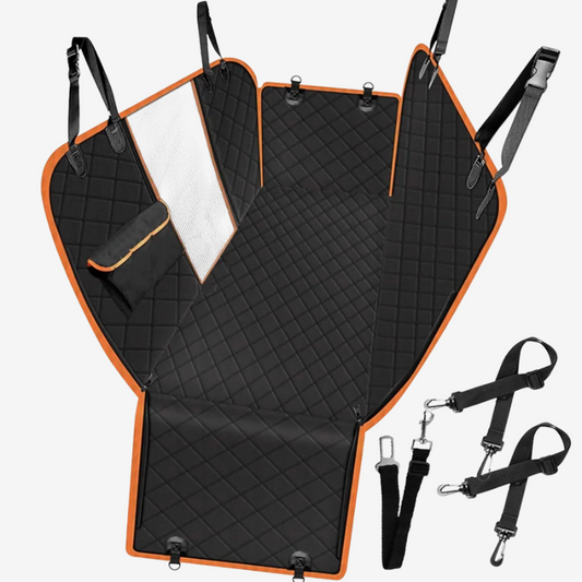 Waterproof Dog Car Seat Cover with Mesh Window & Storage Pockets