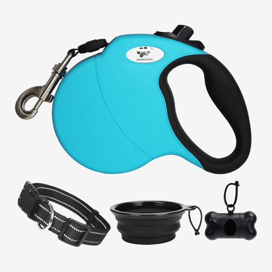 CROWN PAWS Retractable Dog Leash 16-ft Heavy-Duty, Tangle-Free for Large Dogs (up to 110 lbs), Blue