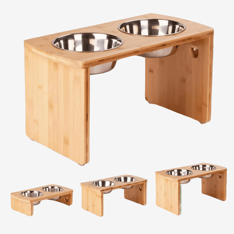 Bamboo Raised Dog Feeder with Stainless Steel Bowls (13" Large)