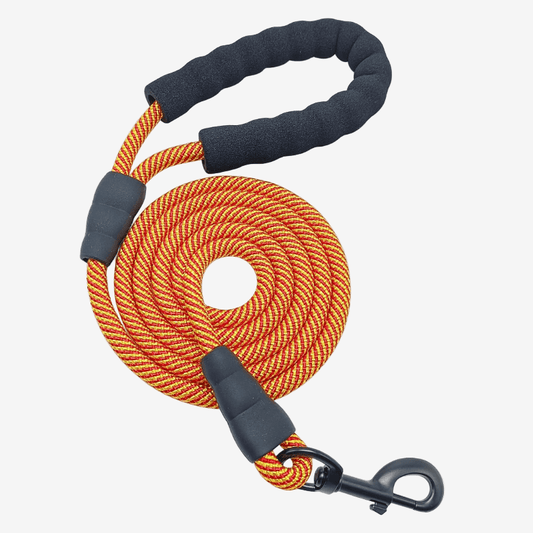 Heavy-Duty Rope Dog Leash 6-ft 1/2" Thick Nylon with Padded Handle (Orange)