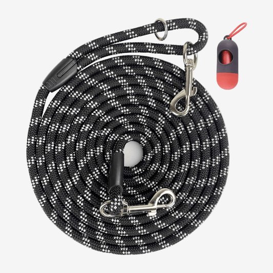 Long Rope Dog Training Leash – Reflective, Heavy-Duty 50FT Lead (Black)