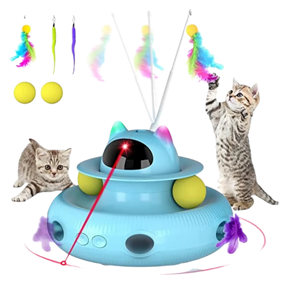 CORNMI Smart Interactive Cat Toy – 4-in-1 Rechargeable Feather & Laser Play, Blue