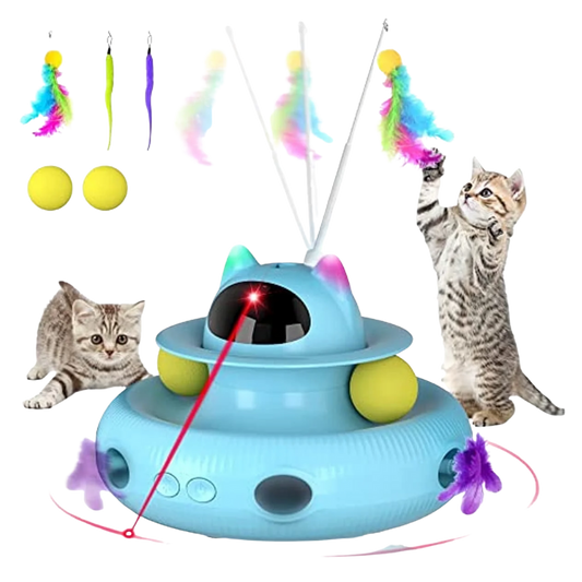 CORNMI Smart Interactive Cat Toy – 4-in-1 Rechargeable Feather & Laser Play, Blue