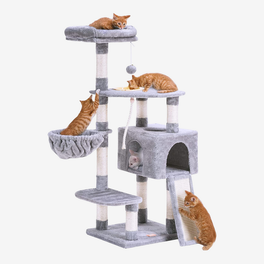 Multi-Level Indoor Cat Tower with Multi-Level Perches, Condo & Scratching Posts (49", Light Gray)