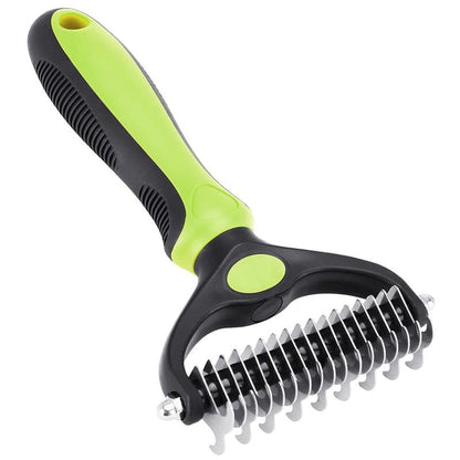 Pet Grooming Brush Double Sided Undercoat Rake for Dogs Cats with 9 Tooth & 17 Tooth Sides for Shedding Dematting & Tangle Removal Blue Plastic Handle - Deshedding Tool