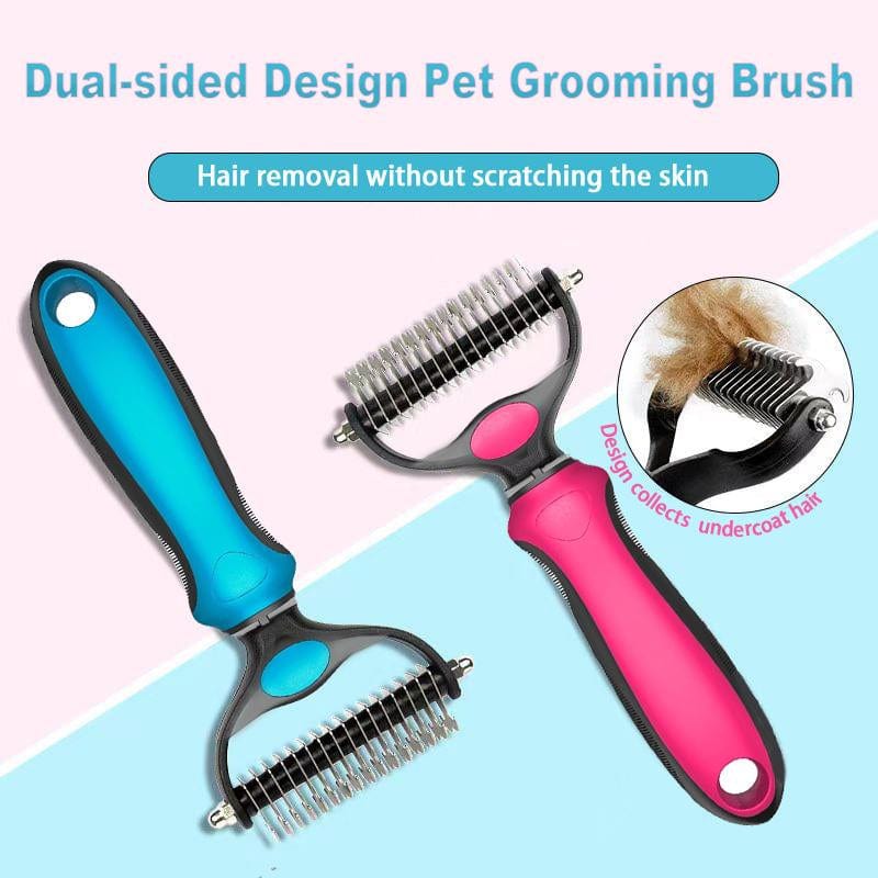 Pet Grooming Brush Double Sided Undercoat Rake for Dogs Cats with 9 Tooth & 17 Tooth Sides for Shedding Dematting & Tangle Removal Blue Plastic Handle - Deshedding Tool