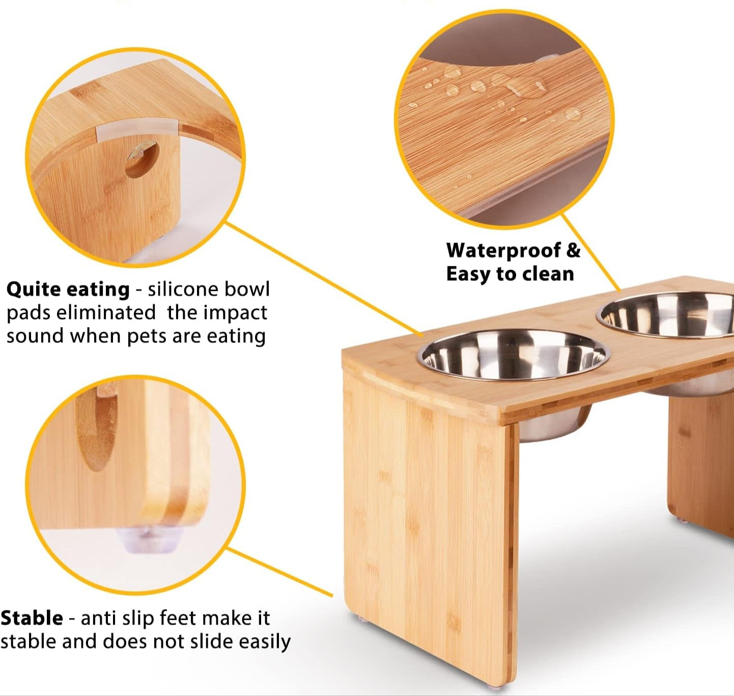 Elevated Dog Bowls, Bamboo Raised Dog Bowl for Large Dogs, with 2 Stainless Steel Bowls (13'' Tall-68Oz Bowl, Natural)