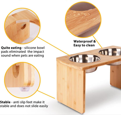 Elevated Dog Bowls, Bamboo Raised Dog Bowl for Large Dogs, with 2 Stainless Steel Bowls (13'' Tall-68Oz Bowl, Natural)