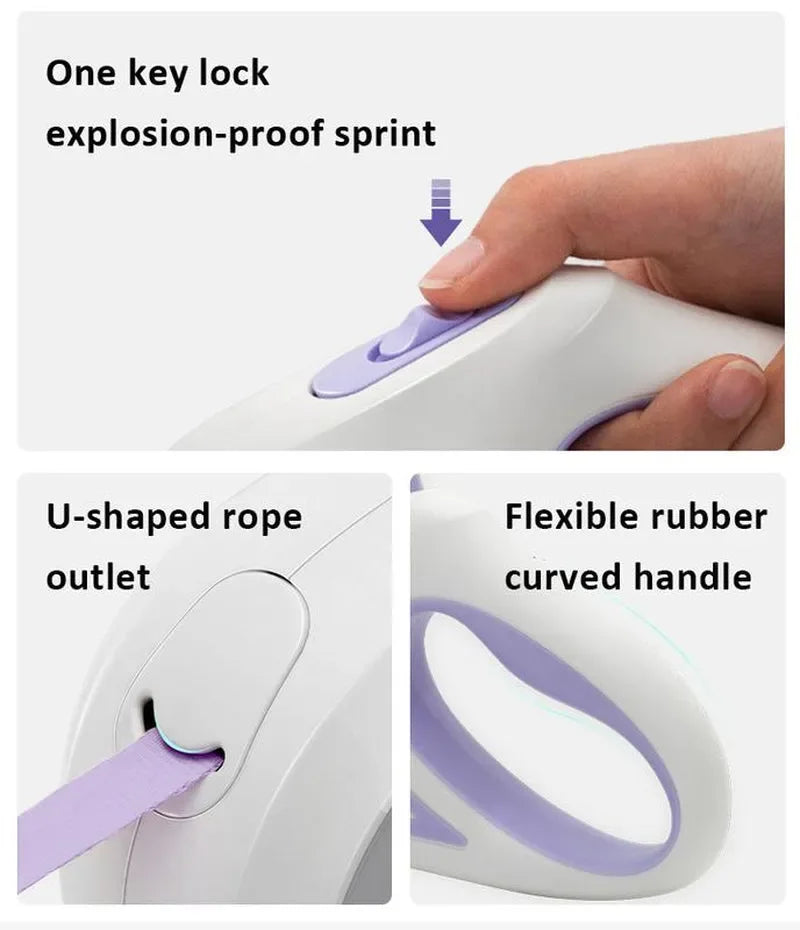 Retractable Dog Leash with LED Flashlight for Pet Walking - Automatic Control for Small to Large Dogs up to 110 Lbs