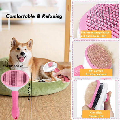 Pet Grooming Brush Kit, 8 Pcs for Shedding & Matted Fur, with Flea Comb and Dog Bath Brush, Cat Dog Brush Grooming Kits, Pink