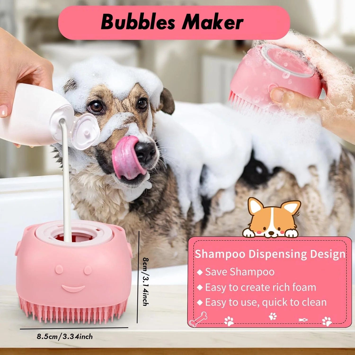 Pet Grooming Brush Kit, 8 Pcs for Shedding & Matted Fur, with Flea Comb and Dog Bath Brush, Cat Dog Brush Grooming Kits, Pink