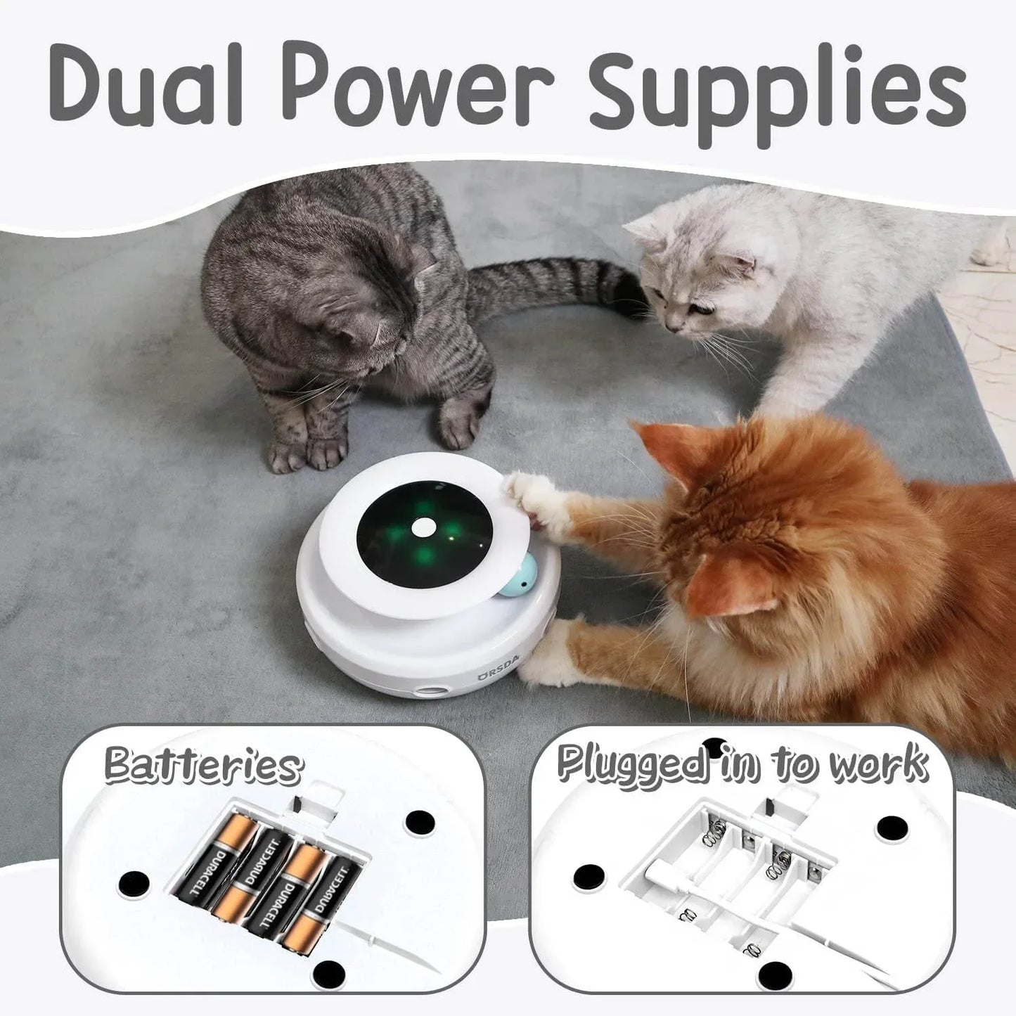 2In1 Interactive Toys for Indoor Cats, Timer Auto On/Off, Cat Toy Balls & Ambush Electronic Cat Mice Toy for Entertainment with 6Pcs Feathers, Dual Power Supplies