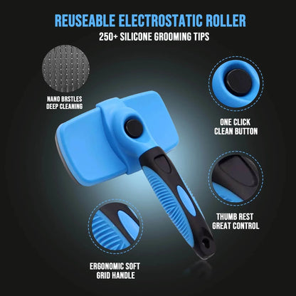 Pet Hair Brush & Grooming Comb Set - Self Cleaning Slicker Brush & Deshedding Comb for Dogs & Cats