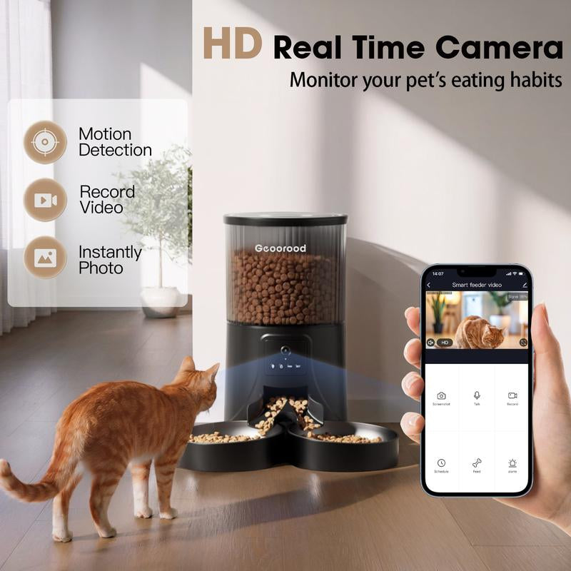 【Dealsforyoudays】Automatic Cat Feeder for 2 Cats with Camera | App-Controlled with Real-Time Video Chat | Dual Stainless Steel Bowls | 2.4Ghz Wifi Only | Ideal for Cats & Dogs | 1 Gallon / 135Oz / 4L Capacity!#2