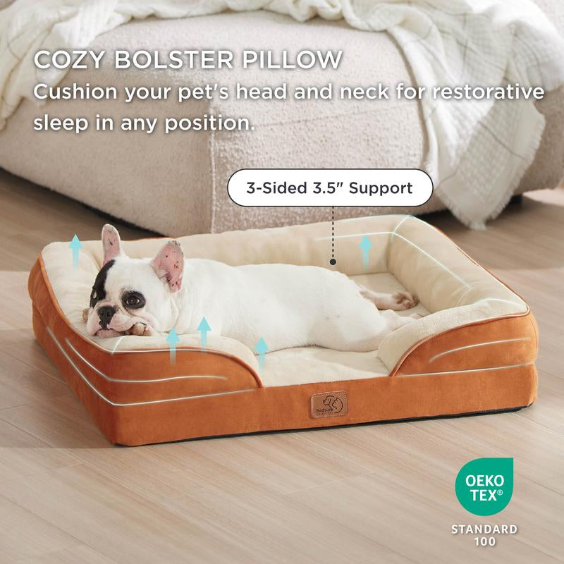 Bedsure Orthopedic Dog Bed - Supportive Foam Pet Couch Bed with Removable Washable Cover, Waterproof Lining and Nonskid Bottom, Stylish Bright Colors