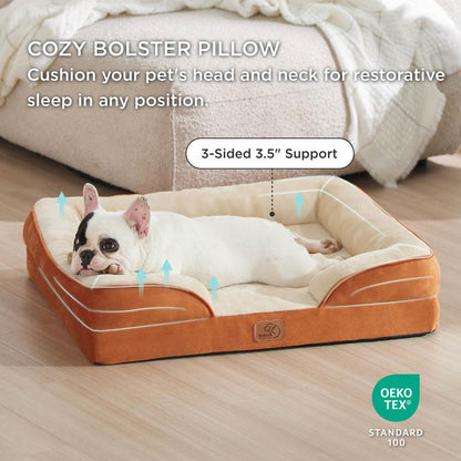 Bedsure Orthopedic Dog Bed - Supportive Foam Pet Couch Bed with Removable Washable Cover, Waterproof Lining and Nonskid Bottom, Stylish Bright Colors