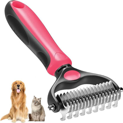 Pet Grooming Brush Double Sided Undercoat Rake for Dogs Cats with 9 Tooth & 17 Tooth Sides for Shedding Dematting & Tangle Removal Blue Plastic Handle - Deshedding Tool