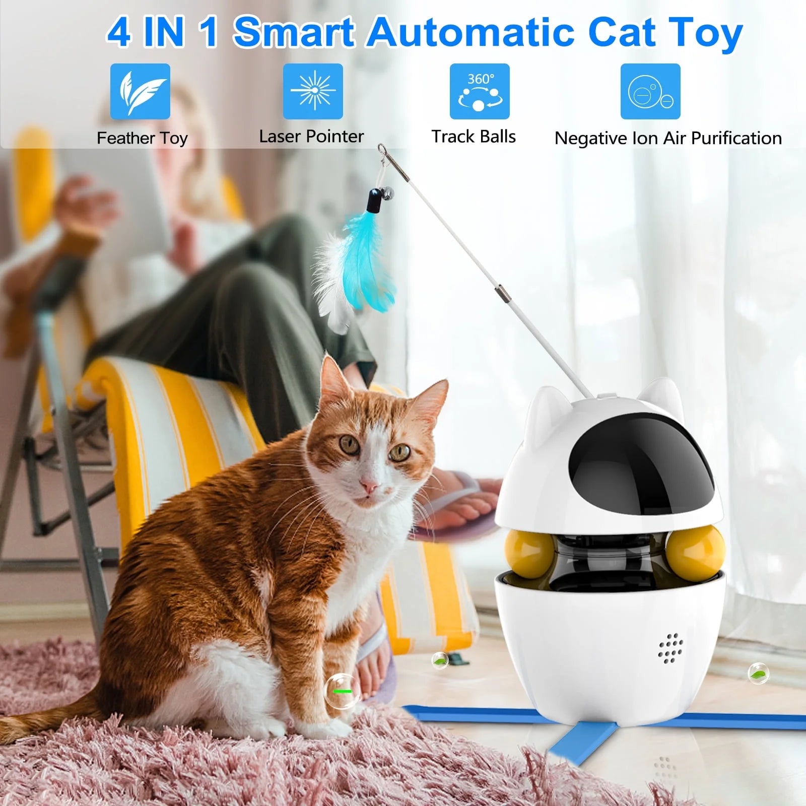 Indoor Automatic Interactive Cat Toy, 3-In-1 Cat Interactive Laser Ball Feather Toy, Suitable for All Kinds of Cats, Including Kittens