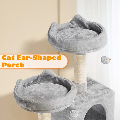 62''H Multi Level Cat Tree Tower with Condos Foam-Padded Perches, Light Gray