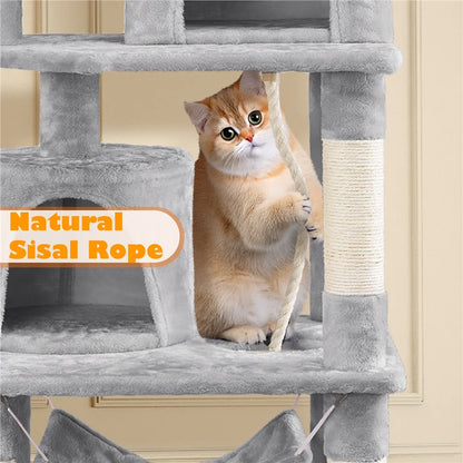 62''H Multi Level Cat Tree Tower with Condos Foam-Padded Perches, Light Gray