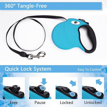 16 Ft Retractable Dog Leash for Large Dogs up to 110 Lbs,Tangle-Free Nylon Tape,Blue L