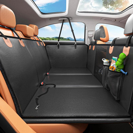 Back Seat Extender for Dogs - Waterproof Dog Car Seat Cover for Back Seat with Hard Bottom - 2024 Upgraded Material! Anti-Scratch! Safer! Easy to Use & Clean (Holds 400Lbs)