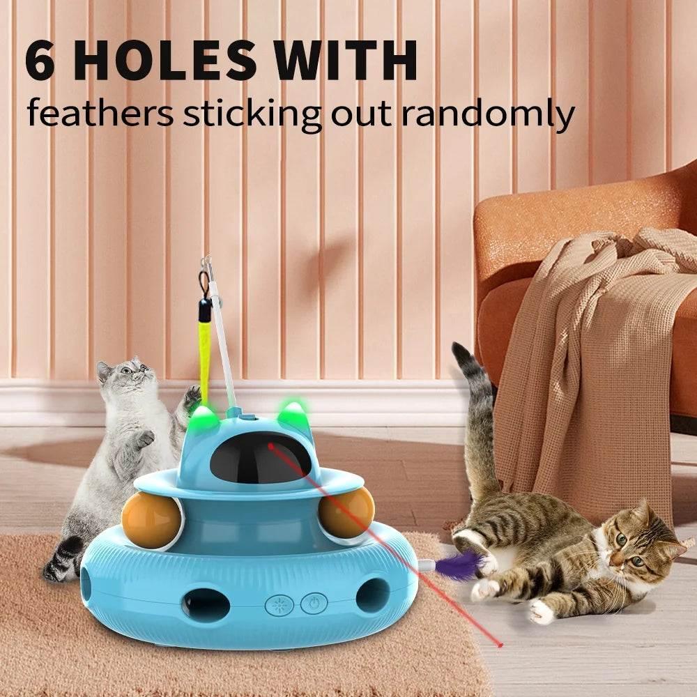 4 in 1 Indoor Interactive Cat Toy Smart Feather Wand USB Rechargeable Teaser Ball Blue