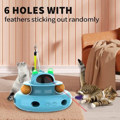 4 in 1 Indoor Interactive Cat Toy Smart Feather Wand USB Rechargeable Teaser Ball Blue