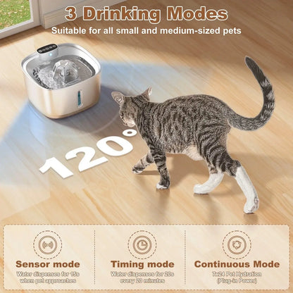 Wireless Cat Water Fountain Battery Operated, 108Oz/3.2L Automatic Pet Fountain for Dogs Cats Drinking Indoor, 8 Filters